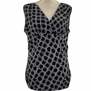 GEORGE Stretch Black White Geometric Blouse Large